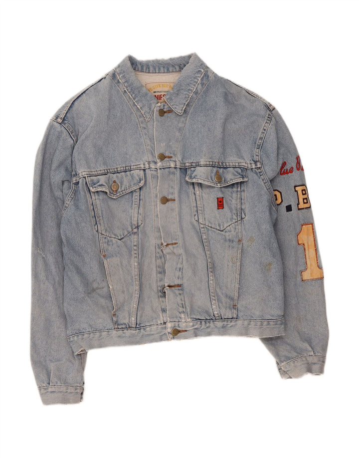 UNIFORM Mens Graphic Denim Jacket UK 38 Medium Blue