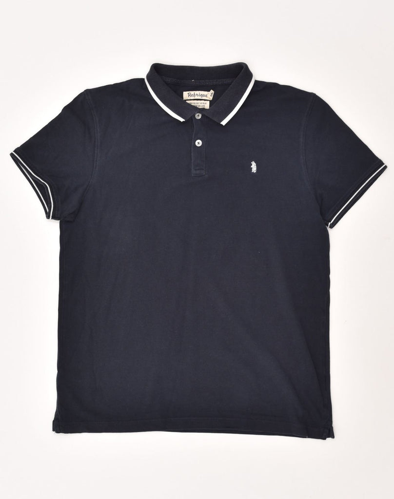 REFRIGUE Mens Slim Polo Shirt Large Navy Blue Cotton | Vintage Refrigue | Thrift | Second-Hand Refrigue | Used Clothing | Messina Hembry 