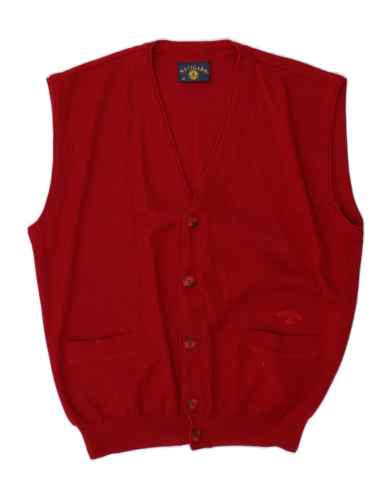 NAVIGARE Mens Sleeveless Cardigan Sweater Medium Red Merino Wool | Vintage Navigare | Thrift | Second-Hand Navigare | Used Clothing | Messina Hembry 
