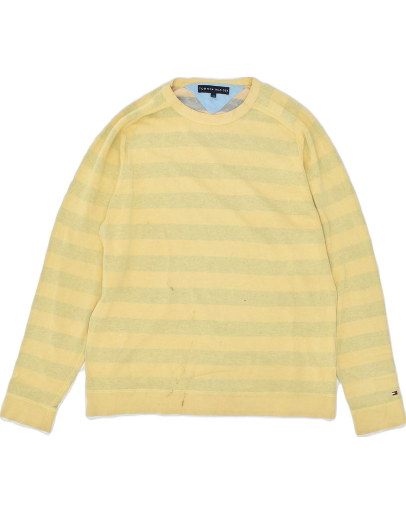 TOMMY HILFIGER Mens Crew Neck Jumper Sweater Large Yellow Striped Cotton | Vintage | Thrift | Second-Hand | Used Clothing | Messina Hembry 