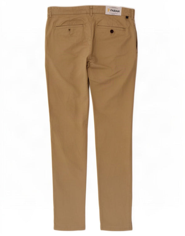 Farah Mens Slim Chino Trousers W34 L32 Beige Cotton