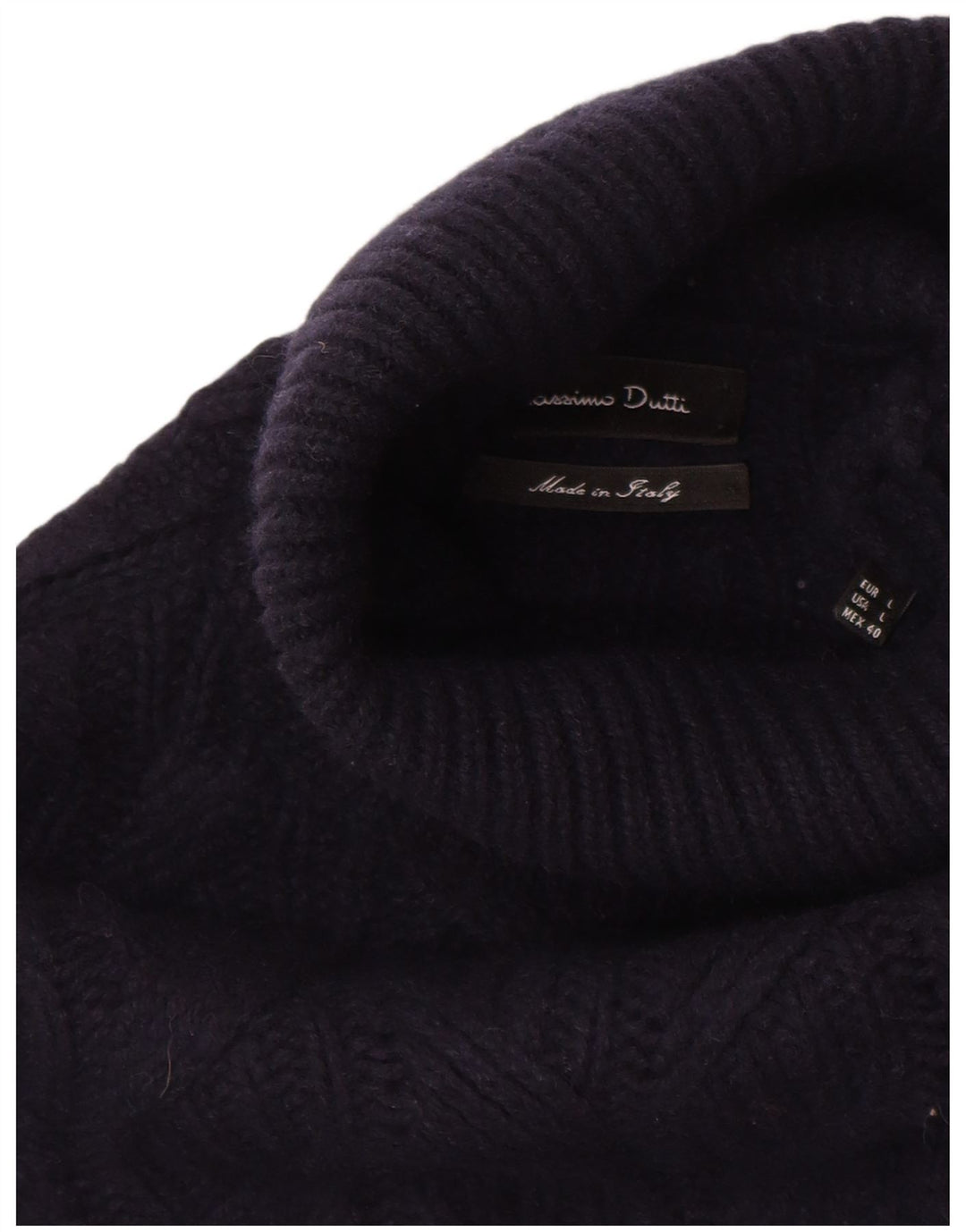 Massimo Dutti Mens Roll Neck Jumper Sweater Large Navy Blue Wool