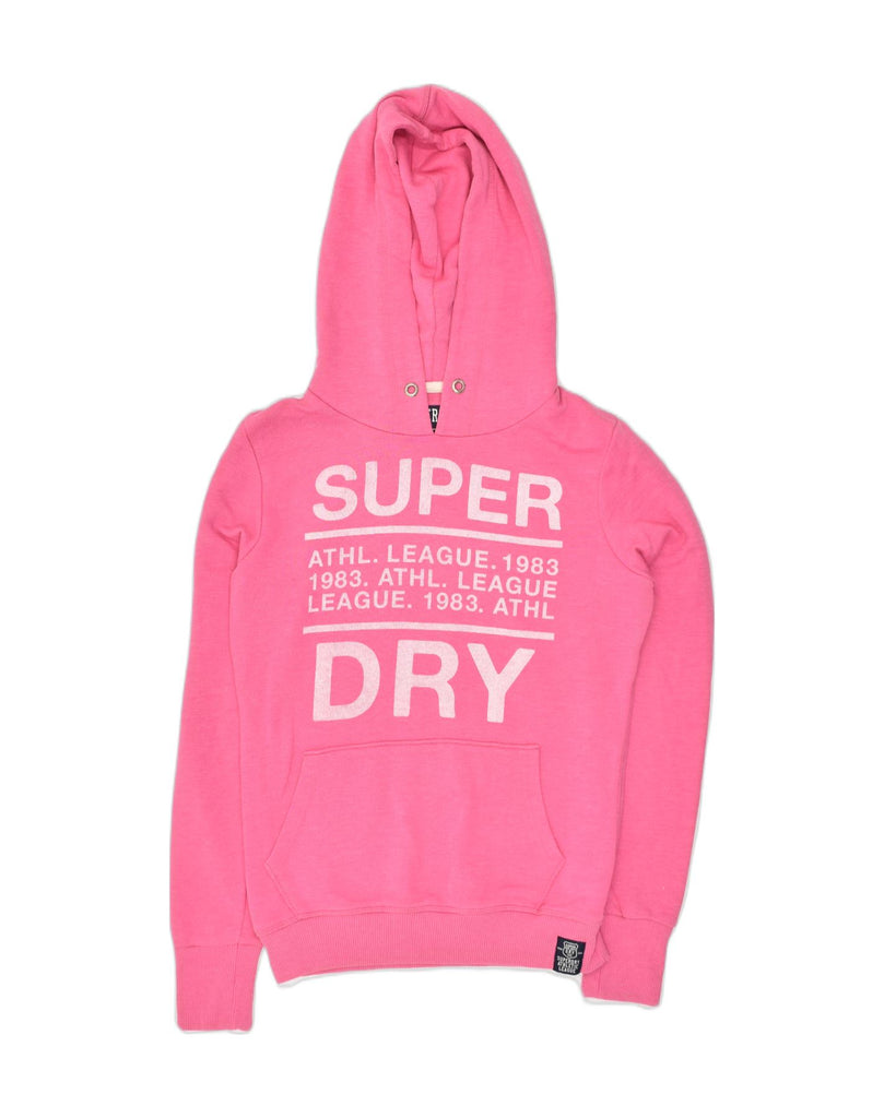 SUPERDRY Womens Graphic Hoodie Jumper UK 6 XS Pink Cotton | Vintage Superdry | Thrift | Second-Hand Superdry | Used Clothing | Messina Hembry 