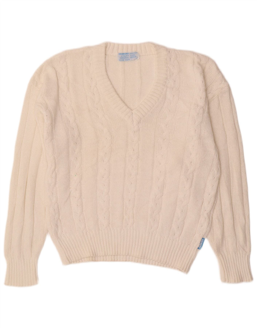 CARRERA Mens V-Neck Jumper Sweater Small White Cotton