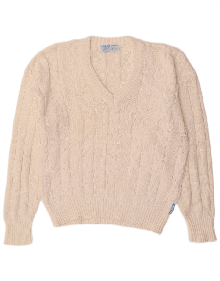 CARRERA Mens V-Neck Jumper Sweater Small White Cotton