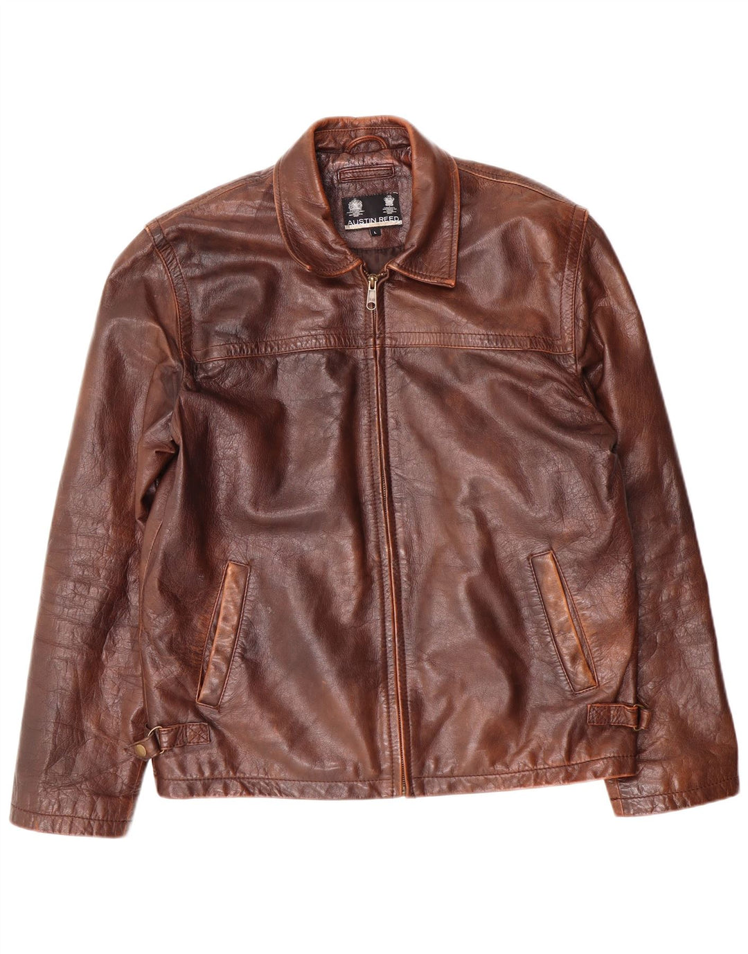 Austin Reed Mens Leather Jacket UK 40 Large Brown Leather