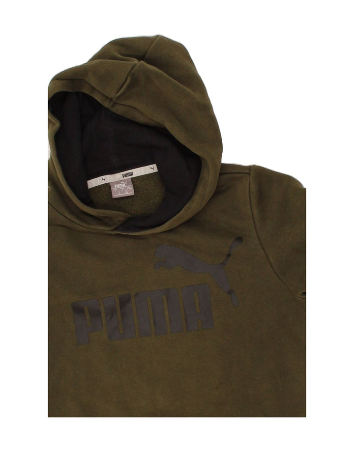 PUMA Boys Graphic Hoodie Jumper 11-12 Years Khaki Vintage Puma and Second-Hand Puma from Messina Hembry 
