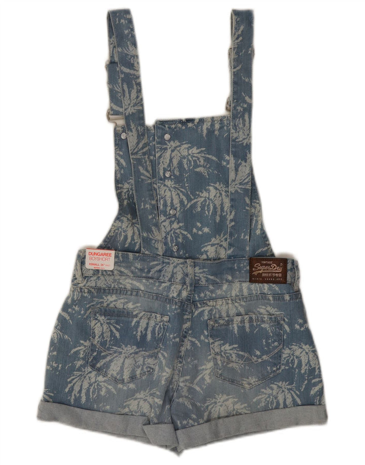 SUPERDRY Girls Dungarees Denim Shorts 11-12 Years XS Blue Floral Cotton