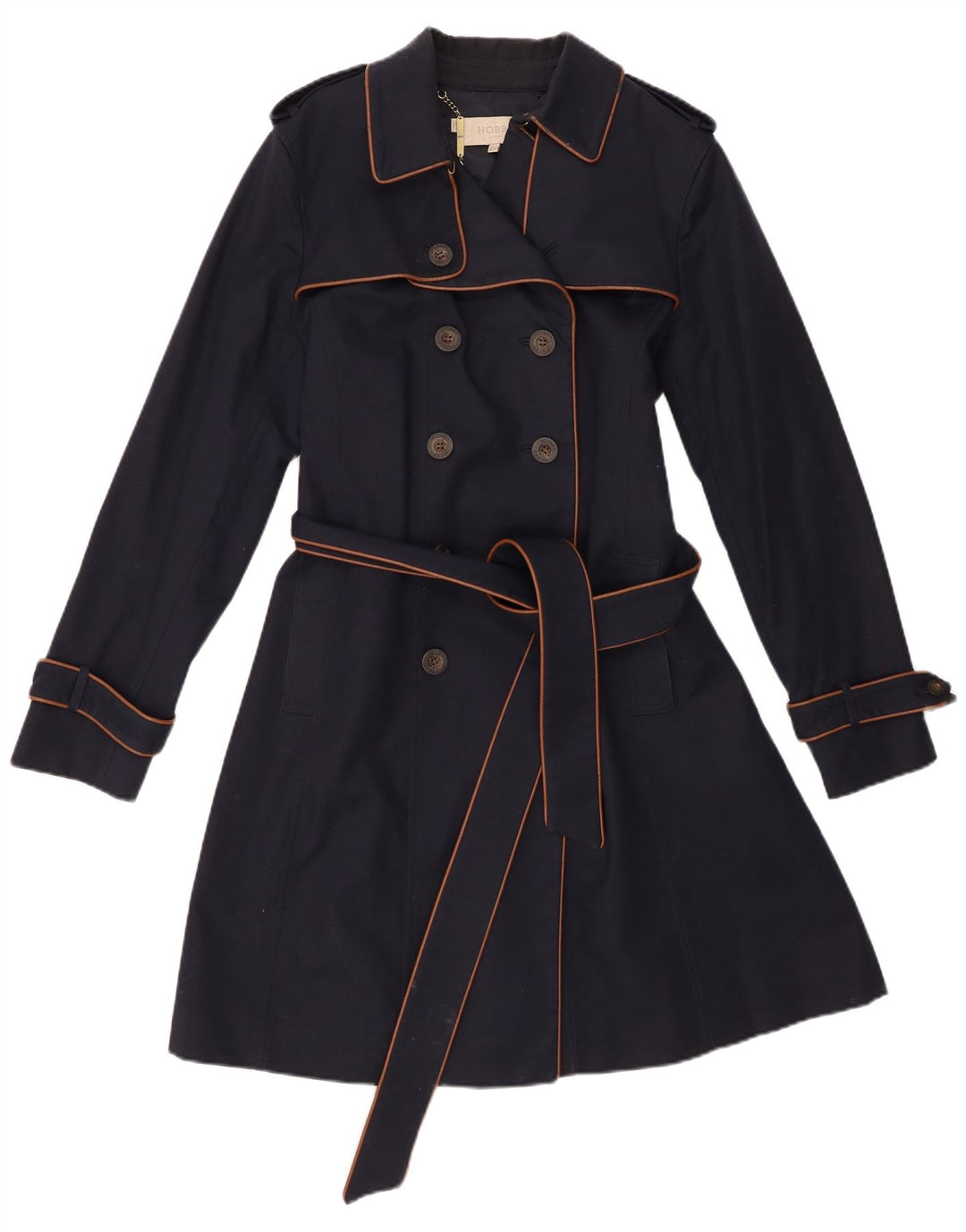 Hobbs Womens Trench Coat UK 16 Large Navy Blue Cotton