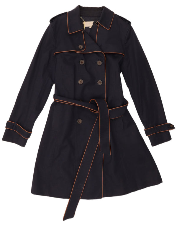 Hobbs Womens Trench Coat UK 16 Large Navy Blue Cotton
