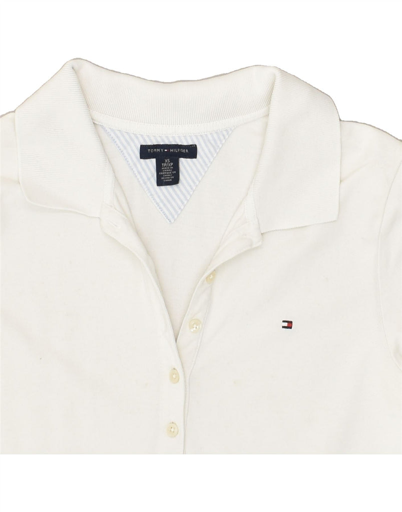 TOMMY HILFIGER Womens Tall Polo Shirt UK 6 XS White Cotton | Vintage Tommy Hilfiger | Thrift | Second-Hand Tommy Hilfiger | Used Clothing | Messina Hembry 