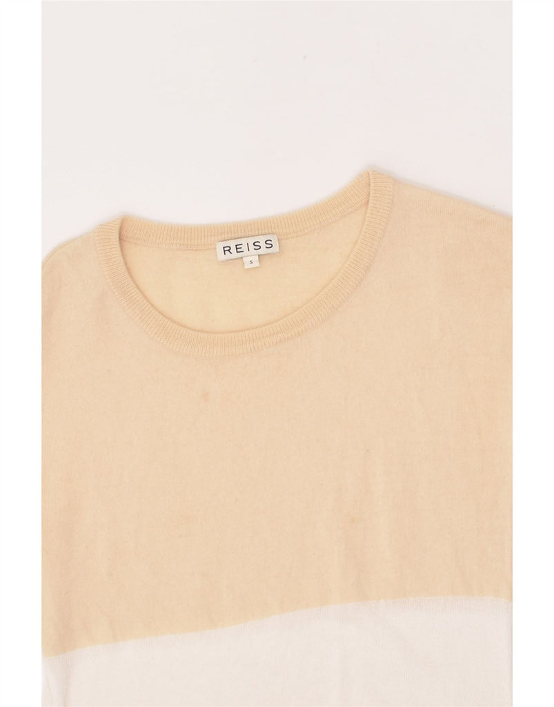 REISS Womens Crew Neck Jumper Sweater UK 10 Small Beige Colourblock | Vintage Reiss | Thrift | Second-Hand Reiss | Used Clothing | Messina Hembry 