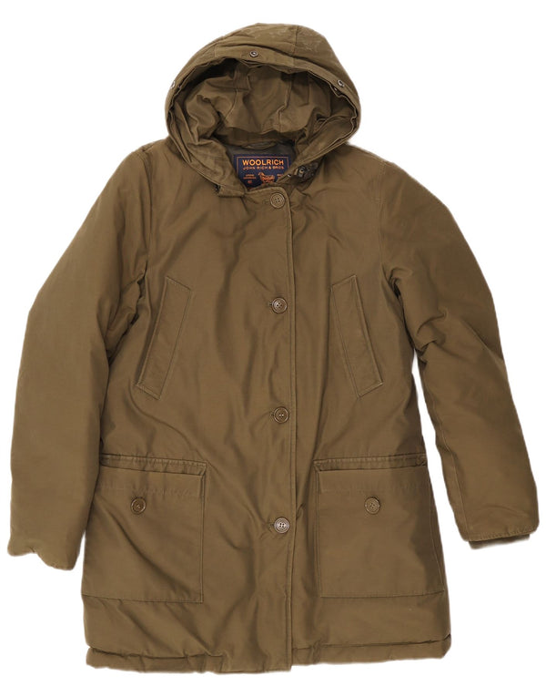 Woolrich Womens Hooded Padded Coat UK 14 Medium Khaki Cotton