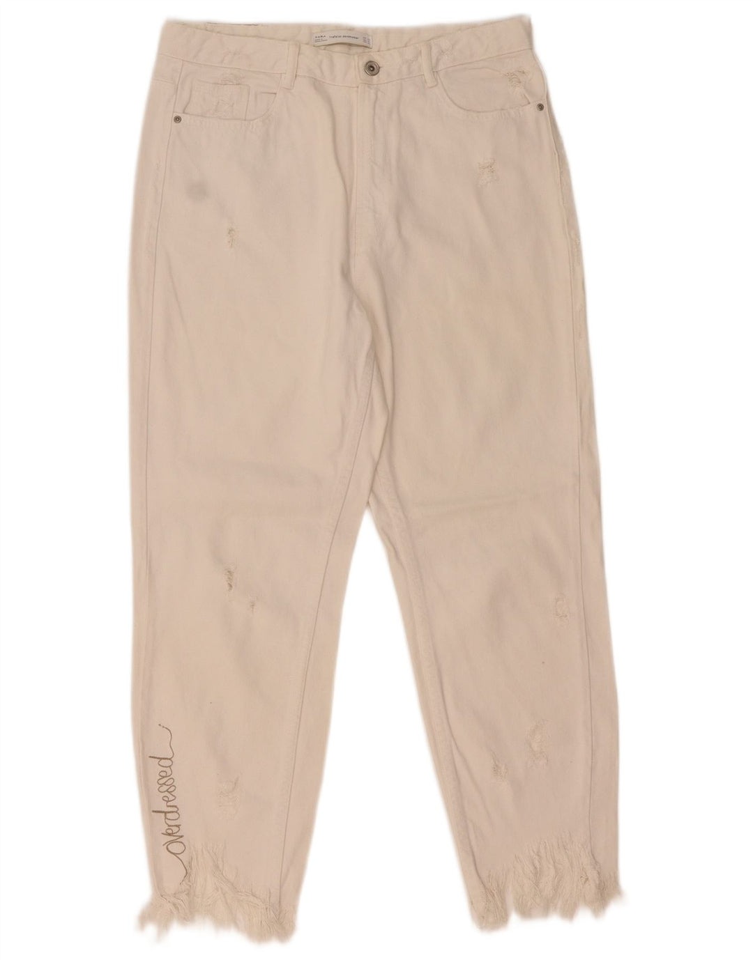 Zara Womens Distressed Tapered Jeans EU 42 Large W32 L26 White