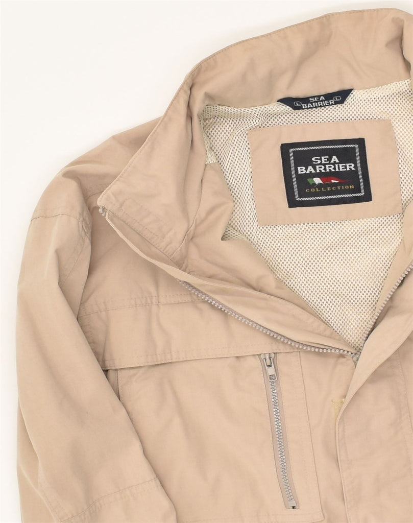 SEA BARRIER Mens Hooded Utility Jacket UK 40 Large Beige Polyester | Vintage Sea Barrier | Thrift | Second-Hand Sea Barrier | Used Clothing | Messina Hembry 