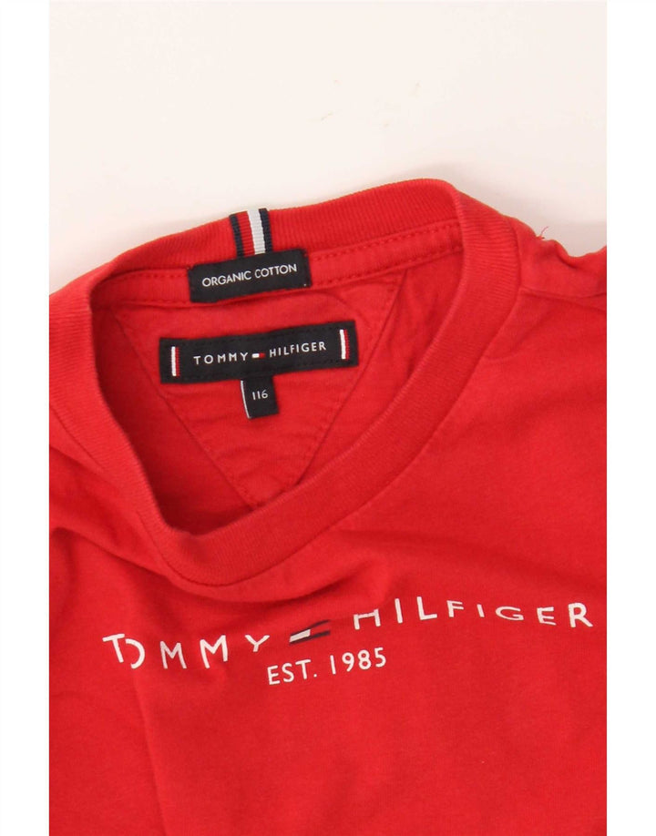 Tommy Hilfiger Boys Graphic Top Long Sleeve 5-6 Years Red Cotton
