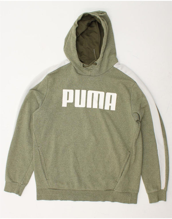 PUMA Mens Graphic Hoodie Jumper Large Green Colourblock Cotton