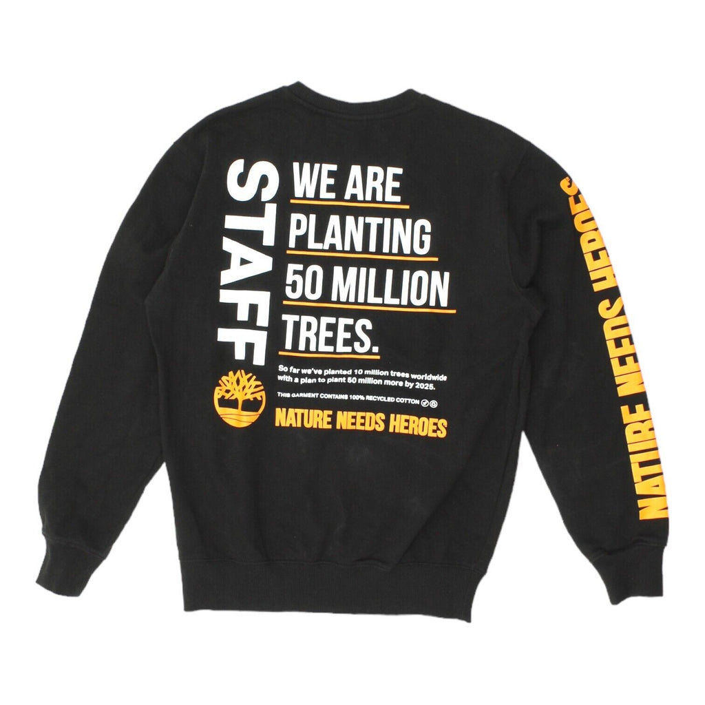 Timberland Nature Needs Heroes Mens Black Staff Sweatshirt | Eco Campaign VTG | Vintage Messina Hembry | Thrift | Second-Hand Messina Hembry | Used Clothing | Messina Hembry 