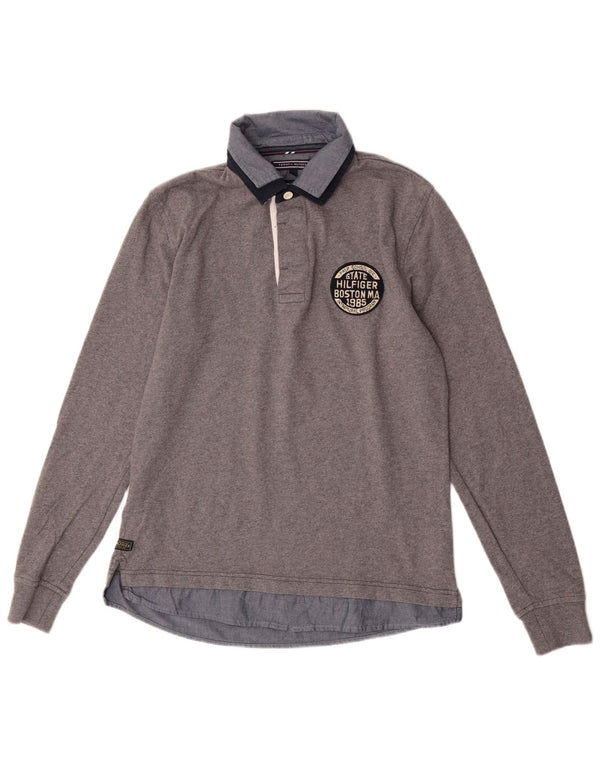 Tommy Hilfiger Mens Vintage Fit Graphic Rugby Polo Shirt Small Grey