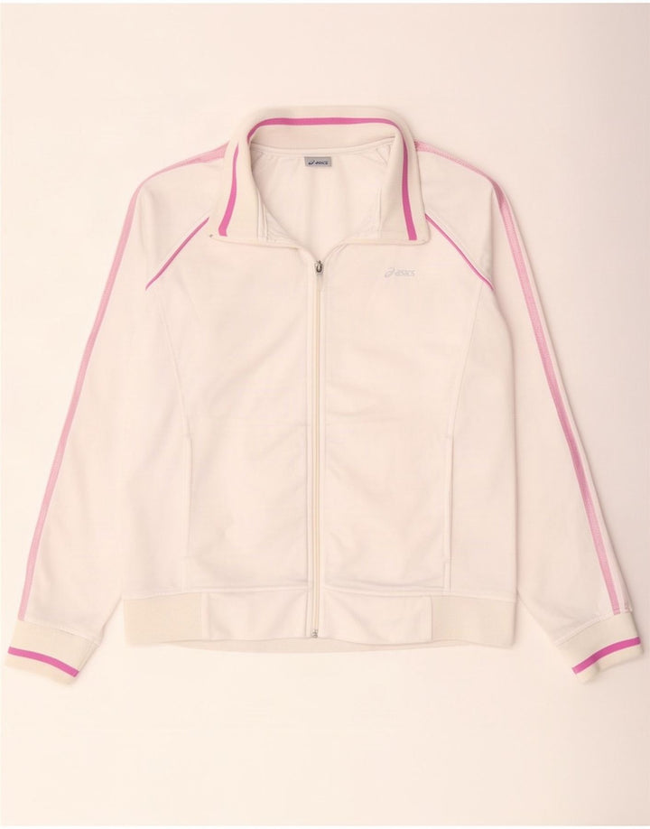 Asics Womens Tracksuit Top Jacket UK 18 XL White Colourblock Polyester