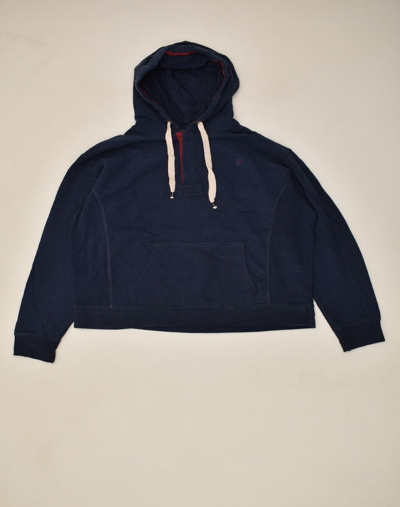 MOUNTAIN WAREHOUSE Mens Button Neck Hoodie Jumper Large Navy Blue Cotton | Vintage Mountain Warehouse | Thrift | Second-Hand Mountain Warehouse | Used Clothing | Messina Hembry 