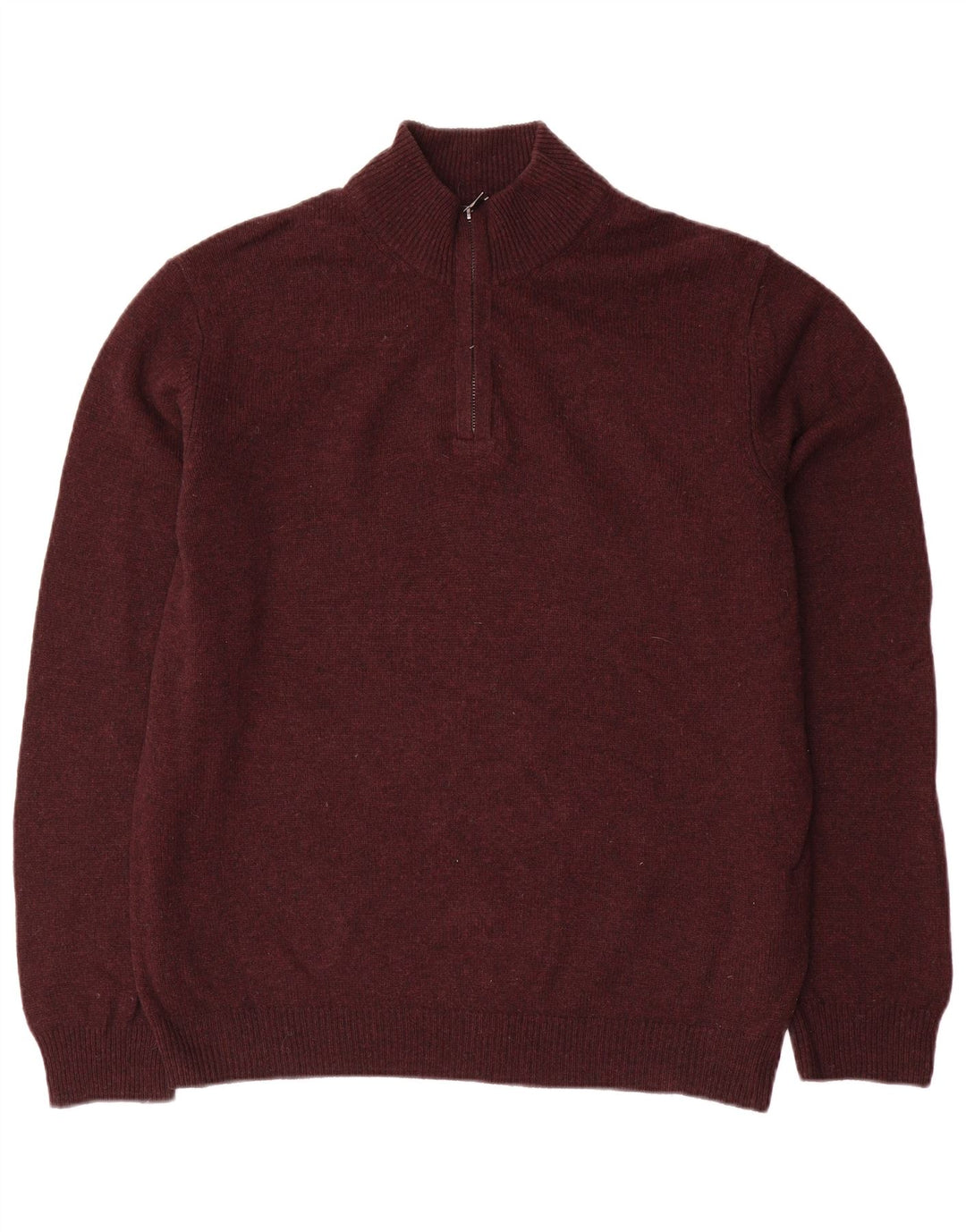 Marks & Spencer Mens Zip Neck Jumper Sweater Large Burgundy Wool