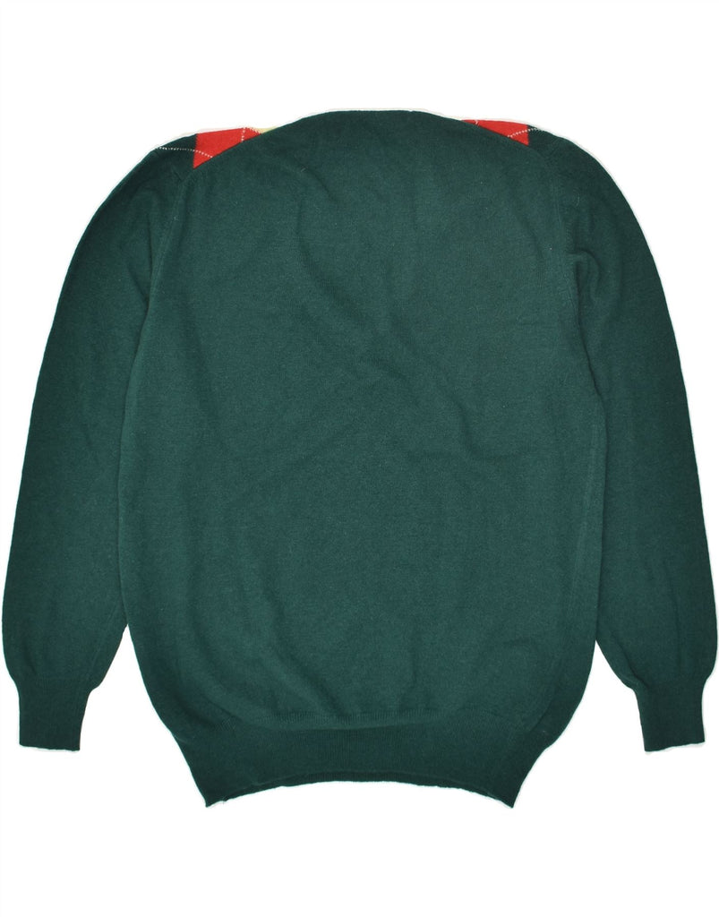 VINTAGE Mens V-Neck Jumper Sweater Large Green Argyle/Diamond Vintage Vintage and Second-Hand Vintage from Messina Hembry 