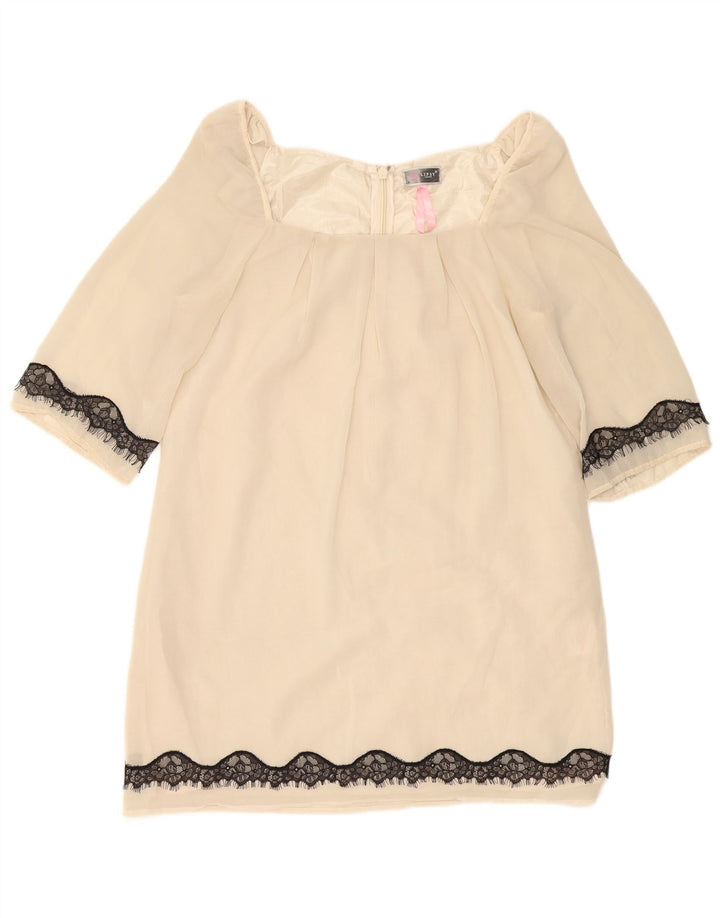 Lipsy Womens 3/4 Sleeve Shift Dress UK 14 Medium Off White Polyester