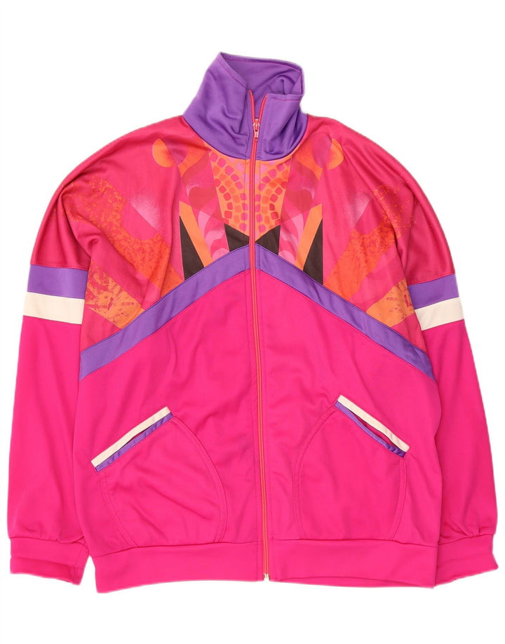 Vintage Mens Tracksuit Top Jacket UK 38 Medium Pink Colourblock Polyester