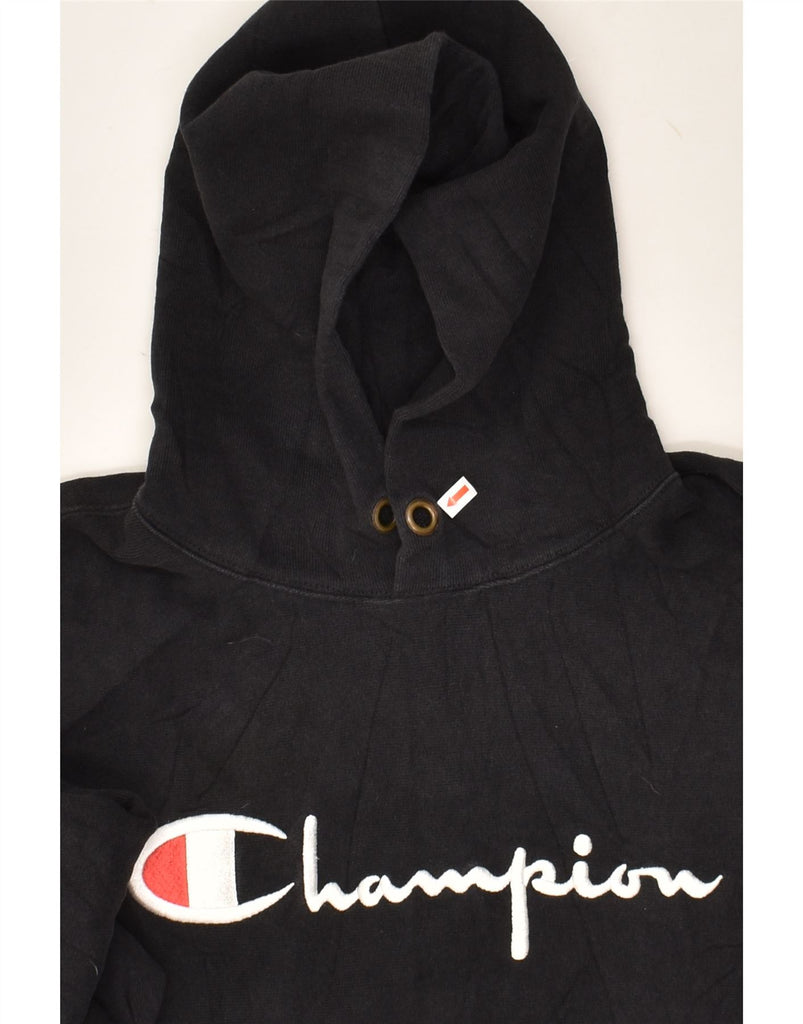 CHAMPION Womens Oversized Graphic Hoodie Jumper UK 6 XS Black Cotton | Vintage Champion | Thrift | Second-Hand Champion | Used Clothing | Messina Hembry 