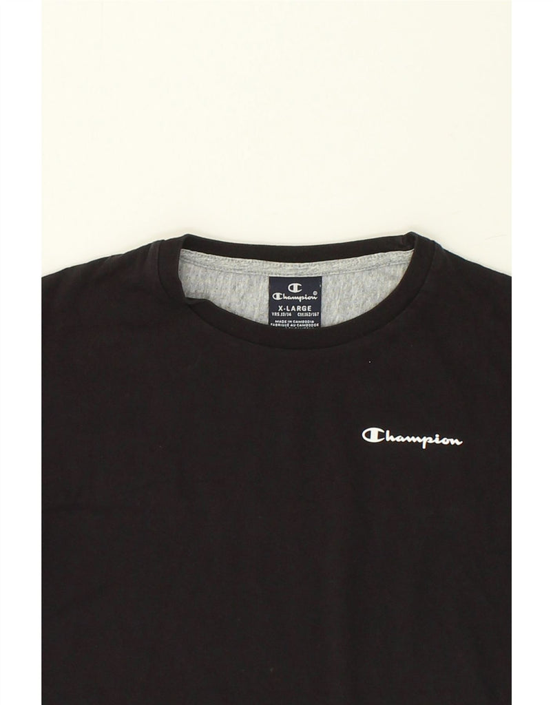 CHAMPION Boys Graphic Top Long Sleeve 13-14 Years XL Black Colourblock | Vintage Champion | Thrift | Second-Hand Champion | Used Clothing | Messina Hembry 