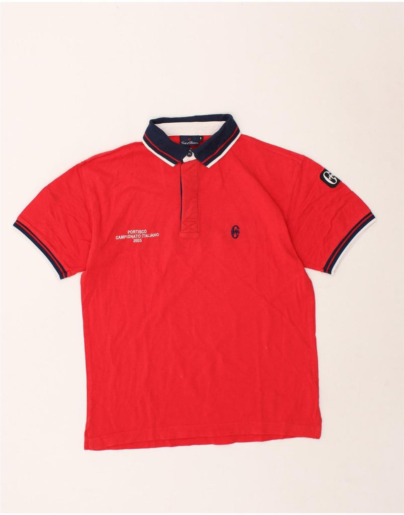 CONTE OF FLORENCE Mens Graphic Polo Shirt Small Red Cotton | Vintage Conte of Florence | Thrift | Second-Hand Conte of Florence | Used Clothing | Messina Hembry 