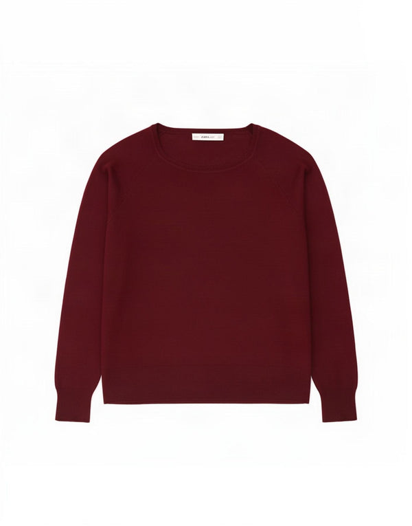 Zara Womens Boat Neck Jumper Sweater UK 14 Medium Burgundy Viscose