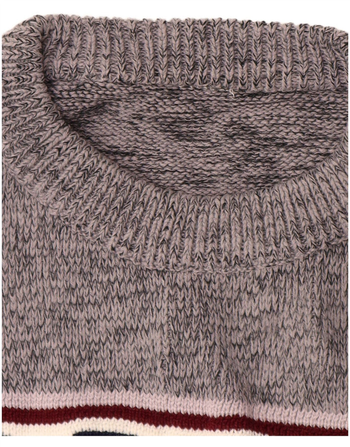 VINTAGE Mens Crew Neck Jumper Sweater Large Grey Geometric