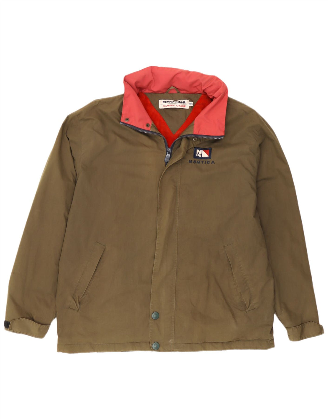 Nautica Mens Graphic Hooded Rain Jacket UK 38 Medium Khaki Polyester