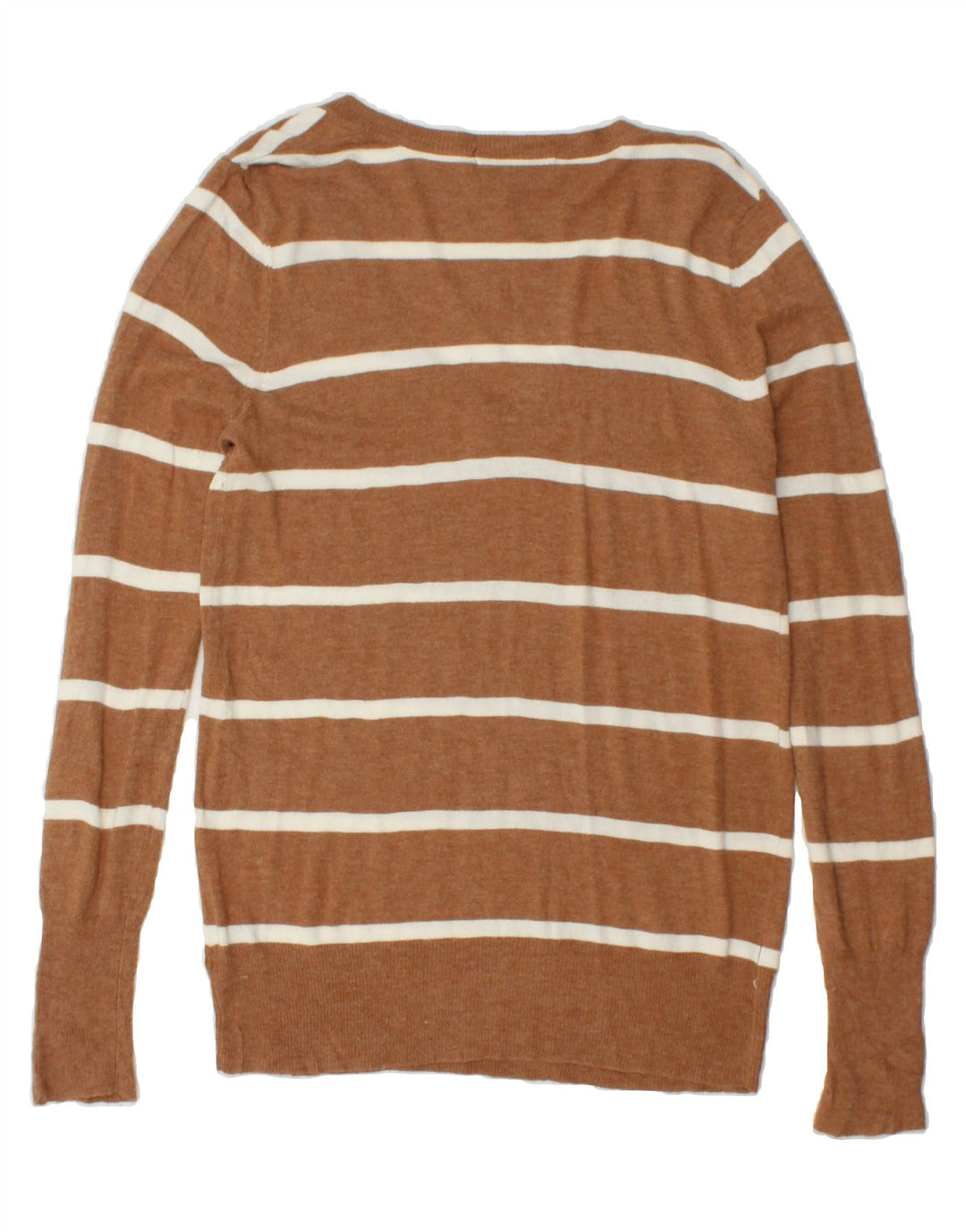 MOSSIMO Womens V-Neck Jumper Sweater UK 16 Large Brown Striped Nylon Vintage Mossimo and Second-Hand Mossimo from Messina Hembry 