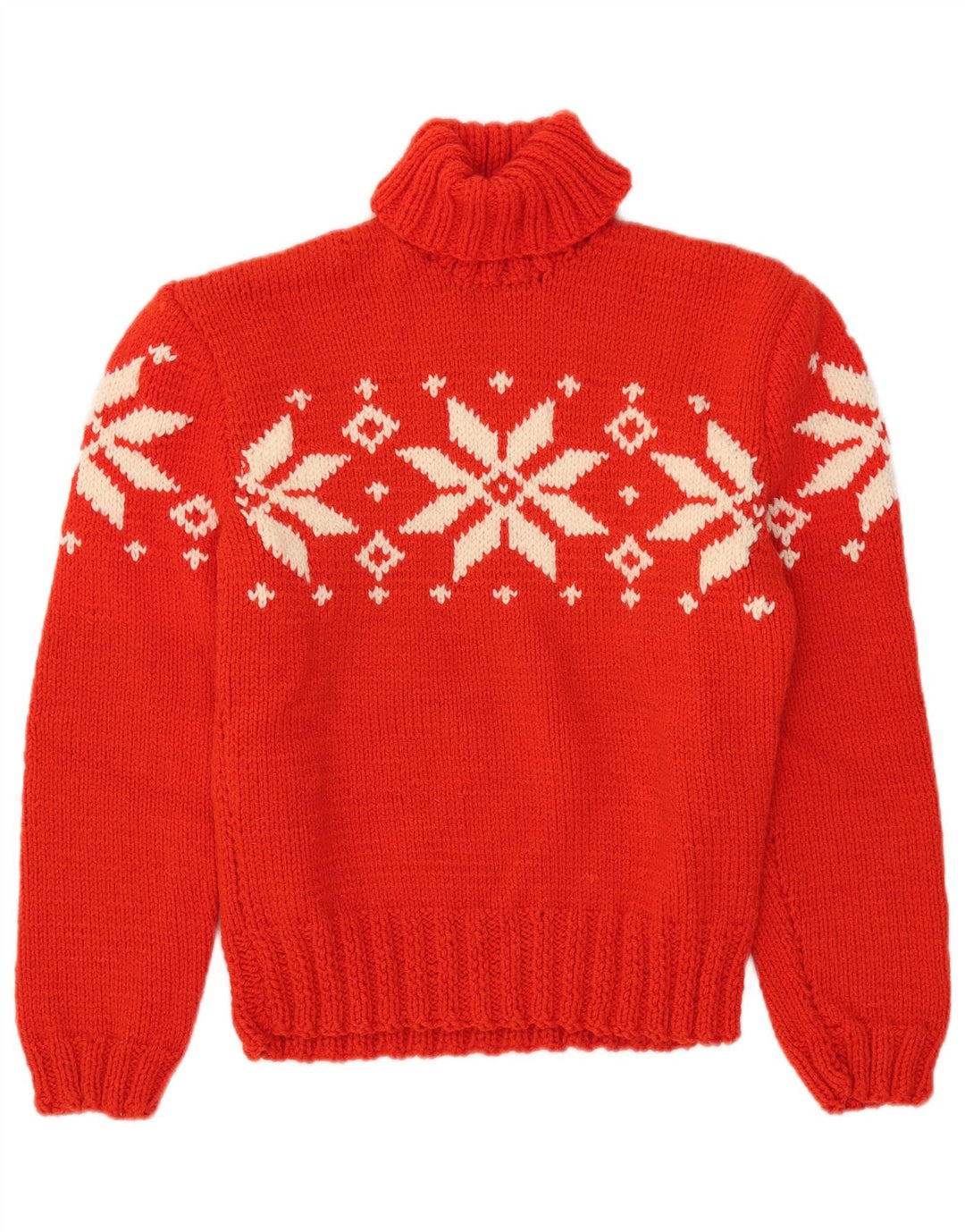 Vintage Womens Roll Neck Jumper Sweater UK 12 Medium Red Fair Isle