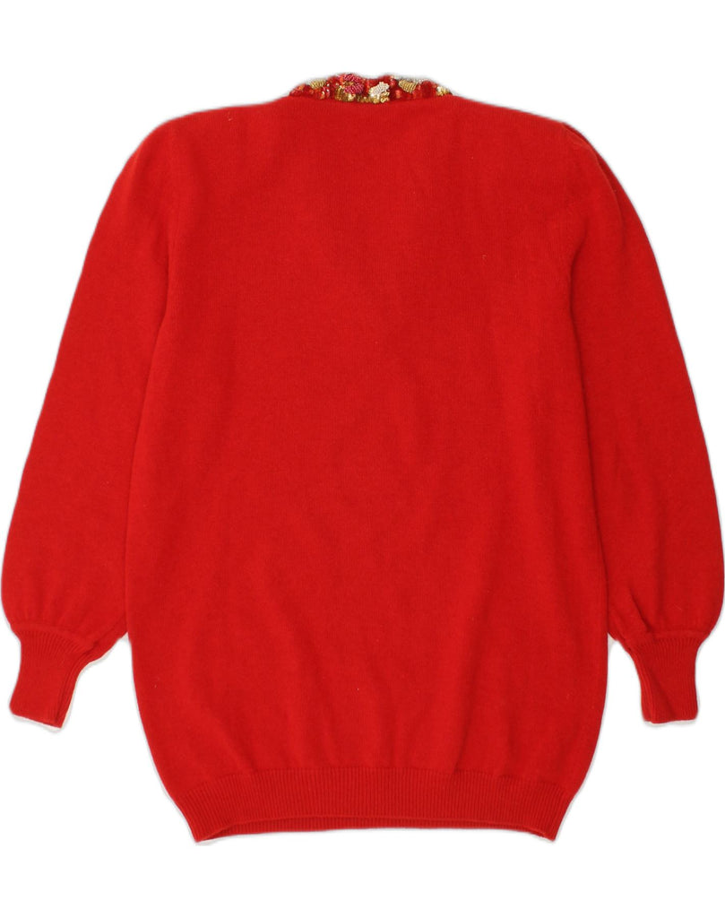 VINTAGE Womens V-Neck Jumper Sweater UK 12 Medium Red Wool | Vintage Vintage | Thrift | Second-Hand Vintage | Used Clothing | Messina Hembry 