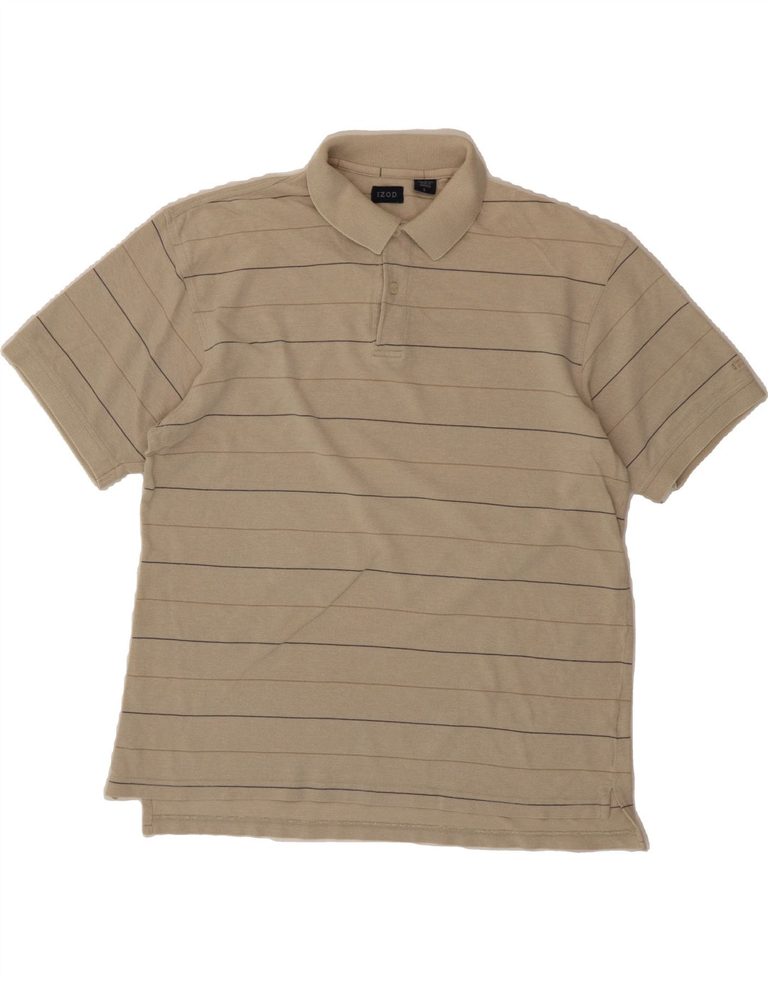 IZOD Mens Polo Shirt Large Beige Striped Cotton Vintage Izod and Second-Hand Izod from Messina Hembry 