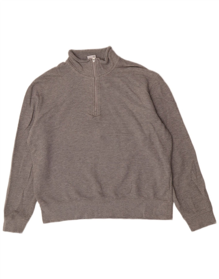 Zara Mens Zip Neck Sweatshirt Jumper XL Grey Cotton