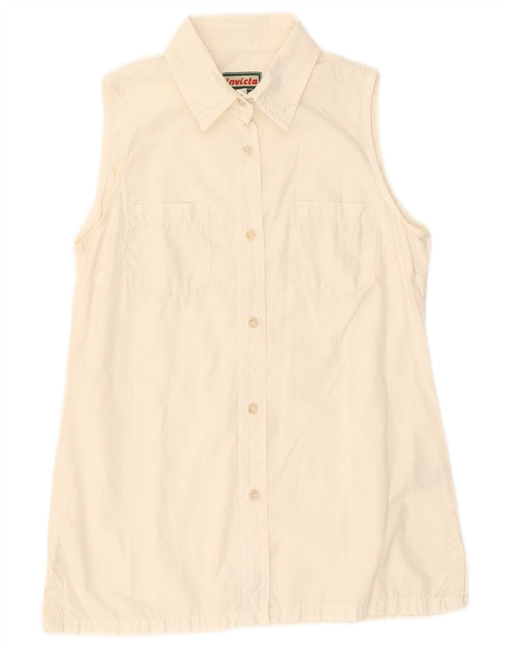 Invicta Womens Sleeveless Shirt UK 12 Medium White Cotton