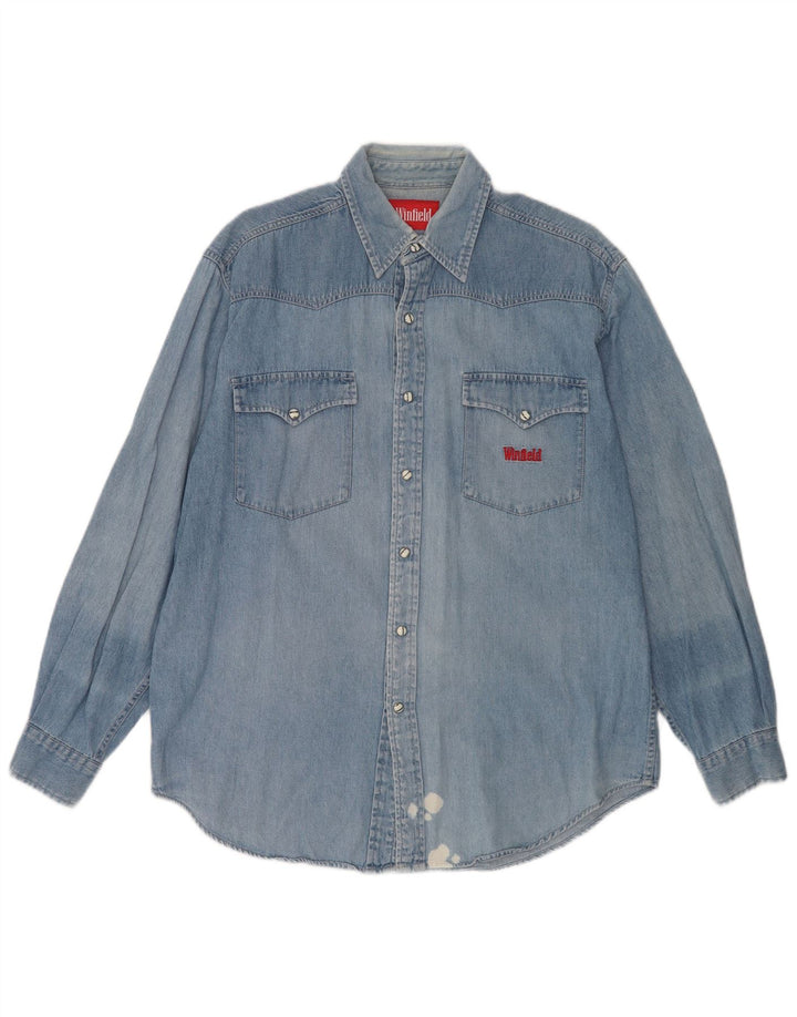 Vintage Mens Denim Shirt Medium Blue Cotton
