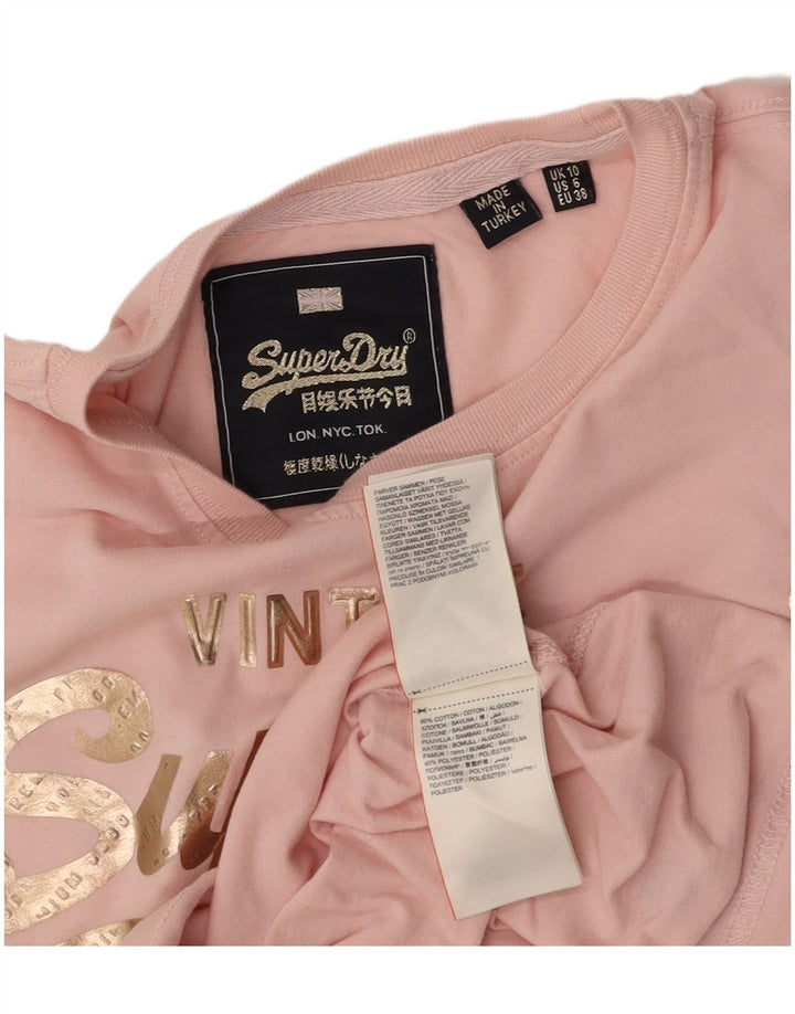 SUPERDRY Womens Graphic T-Shirt Top UK 10 Small  Pink Cotton