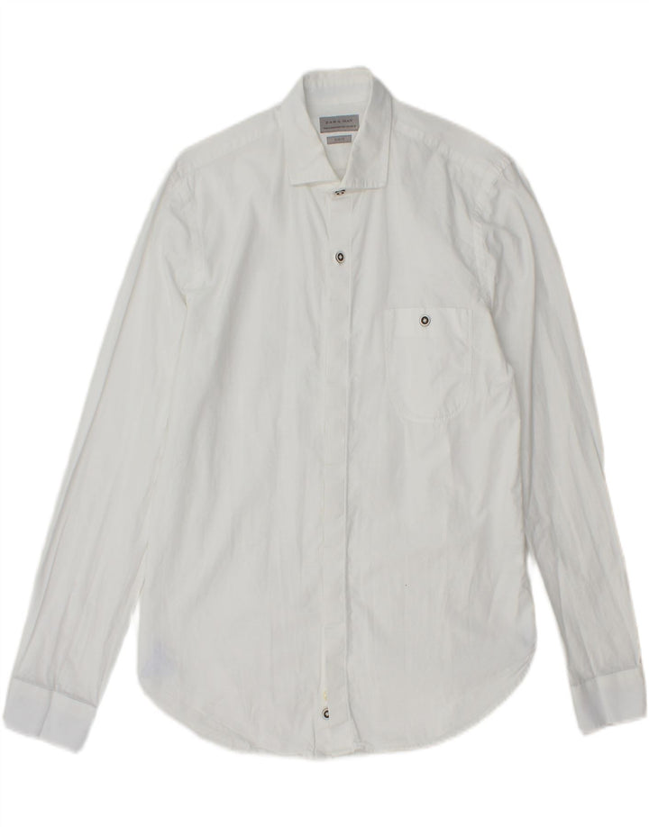 ZARA Mens Slim Fit Shirt Small Blue Cotton Vintage Zara and Second-Hand Zara from Messina Hembry 