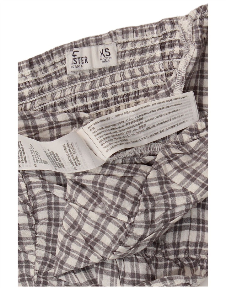 HOLLISTER Womens Crop Top UK 4 XS Grey Check Viscose