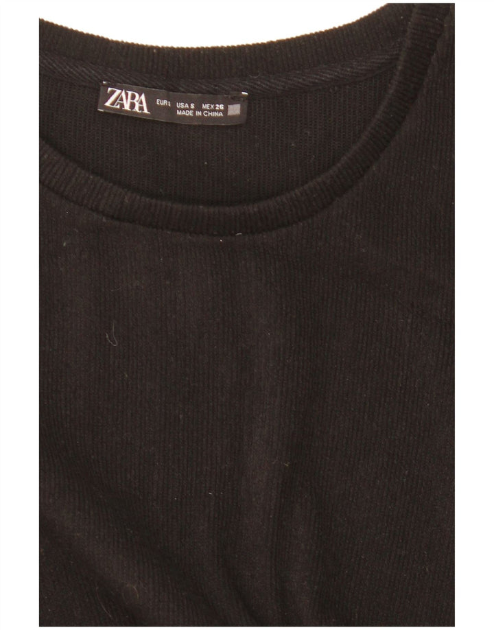 Zara Womens Crop Long Sleeve Oversized Blouse Top UK 10 Small Black