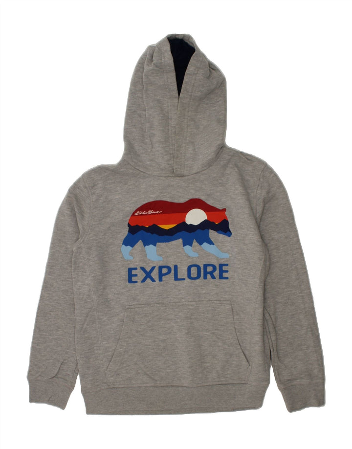 EDDIE BAUER Boys Graphic Hoodie Jumper 10-11 Years Medium  Grey Cotton Vintage Eddie Bauer and Second-Hand Eddie Bauer from Messina Hembry 