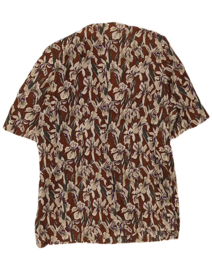 Les Copains Womens Short Sleeve Blazer Jacket UK 16 Large Brown Floral