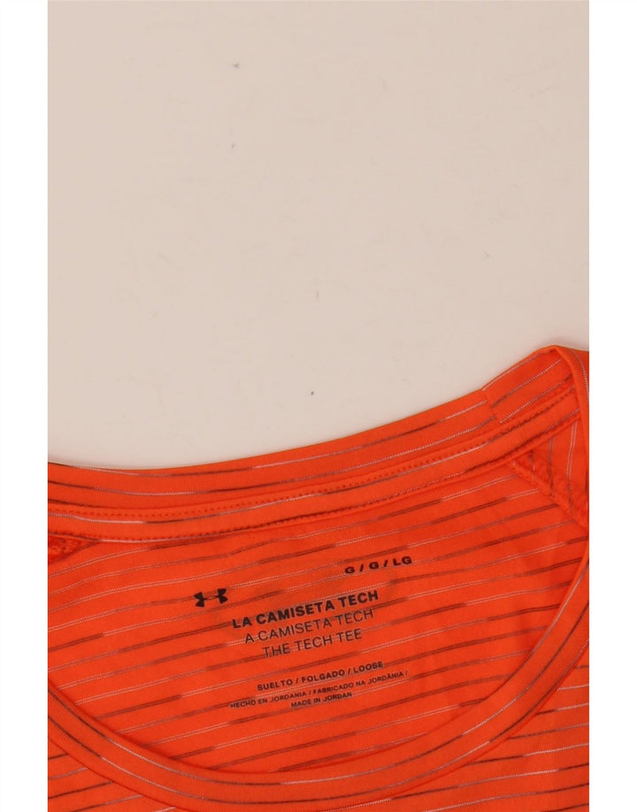 UNDER ARMOUR Mens T-Shirt Top Large Orange Pinstripe