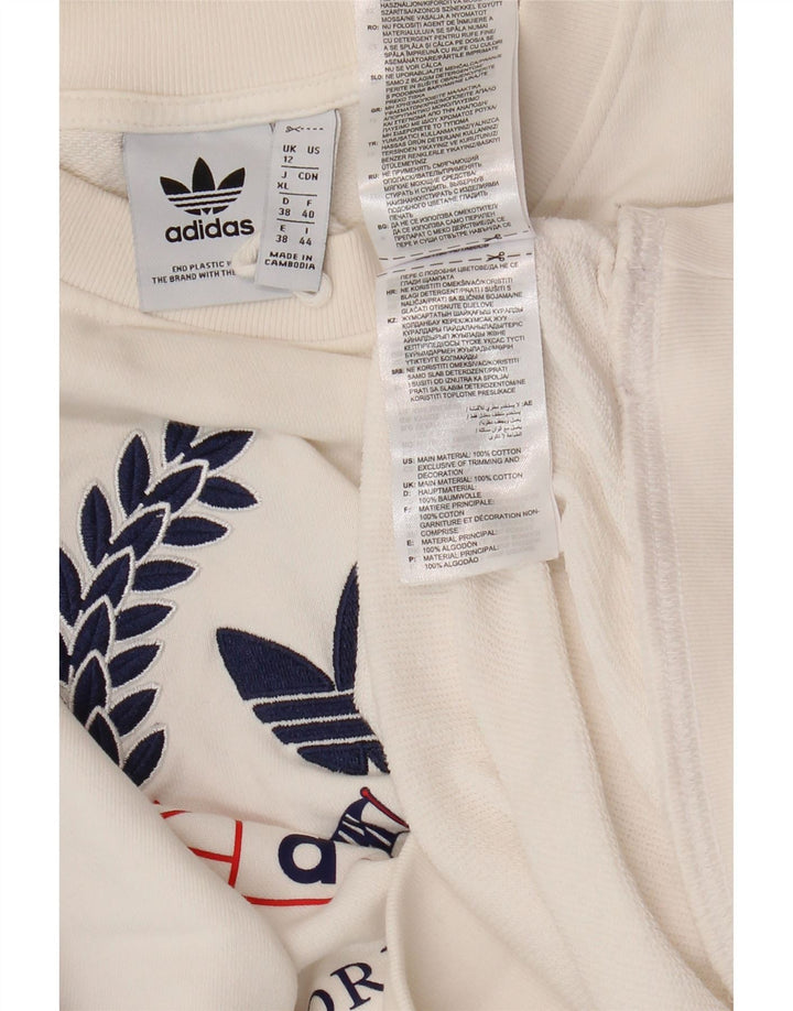 ADIDAS Womens Oversized Graphic Sweatshirt Jumper UK 12 Medium White